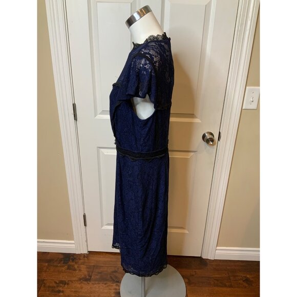 Torrid Blue Lace Pencil Dress W/ Black Lace Ruffle NWT, Size 12 - Picture 5 of 8